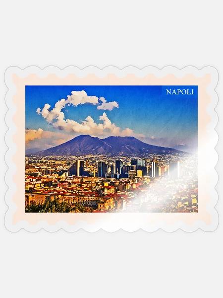 Napoli Skyline Vesuvio - Naklejka rozmiar S (10 x 10 cm) - przezroczysty błyszczący