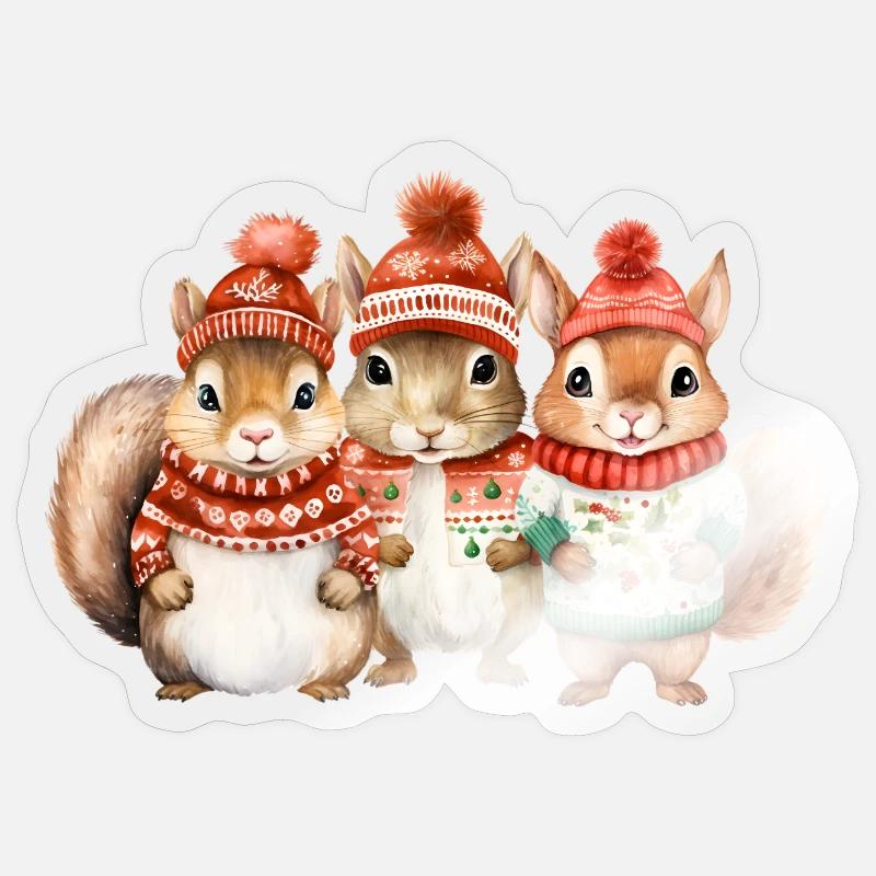 Winterliches Eichhörchen-Trio Sticker Größe S (10 x 10 cm)