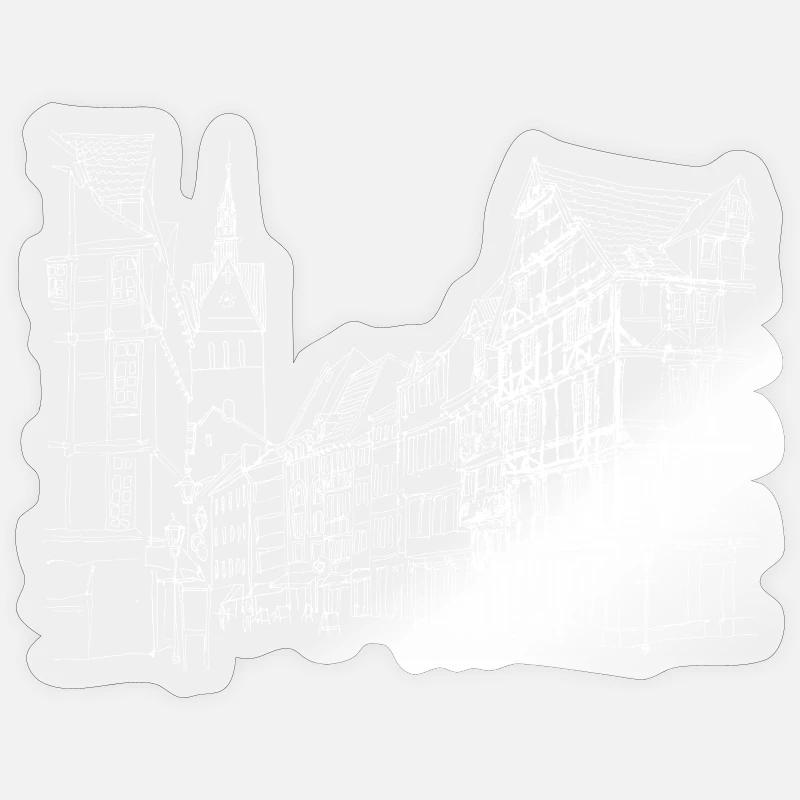 Stadtskizze Linie Kunst Straßenszene - Sticker Größe S (10 x 10 cm) - Transparent glänzend