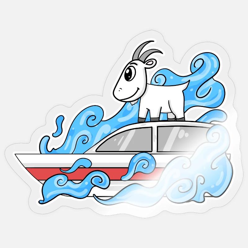 Ziege Boot Lustig Wellen - Sticker Größe S (10 x 10 cm) - Transparent glänzend