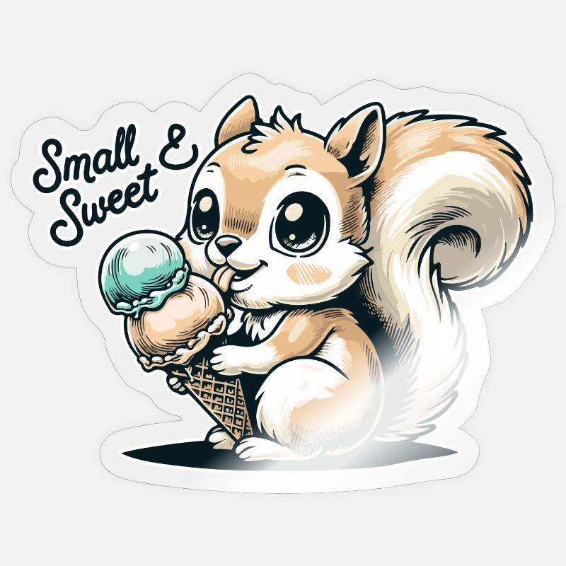 Niedliches Cartoon-Eichhörnchen mit Eiscreme Sticker Größe S (10 x 10 cm)