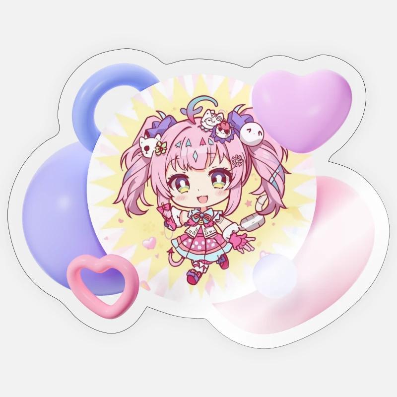 Chibi pastel avec des cœurs - Sticker taille S (10 x 10 cm) - brillant transparent