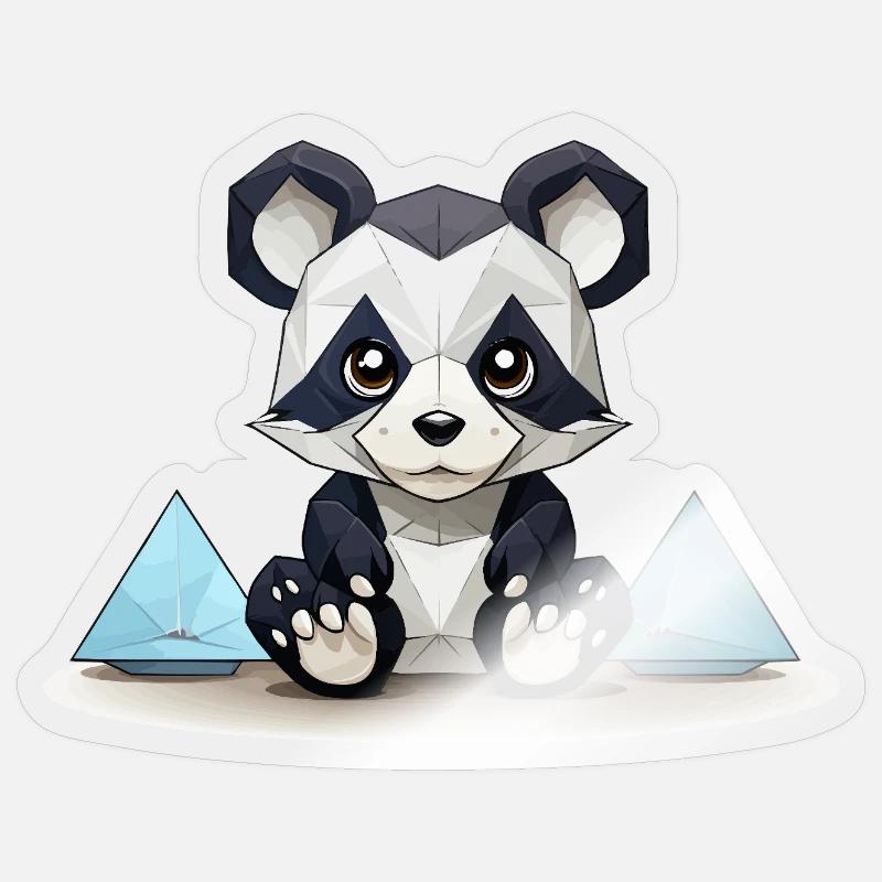Low-Poly Panda am Eisgebirge - Sticker Größe S (10 x 10 cm) - Transparent glänzend