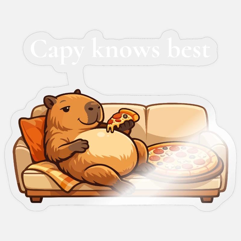 Capybara Mit Pizza Auf Sofa - Sticker Größe S (10 x 10 cm) - Transparent glänzend
