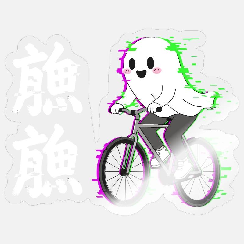 Neon Ghost on Bicycle Sticker size S (10 x 10 cm)