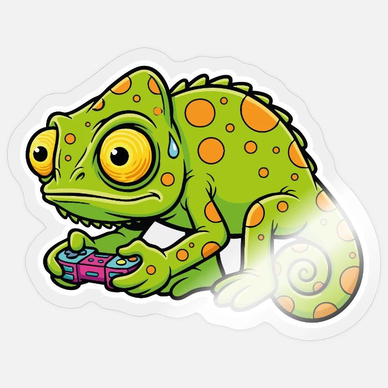 Chameleon Gamer Controller Videospiel-Maskottchen - Sticker Größe S (10 x 10 cm) - Transparent glänzend