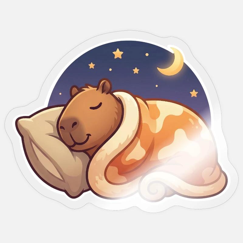 Capybara Schlafen - Sticker Größe S (10 x 10 cm) - Transparent glänzend