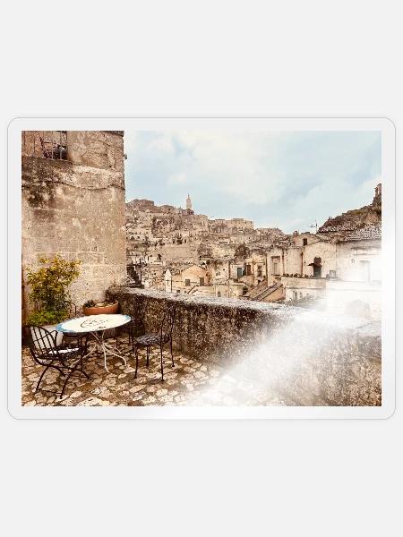 Terrasse in einem Steindorf - Sticker Größe S (10 x 10 cm) - Transparent glänzend