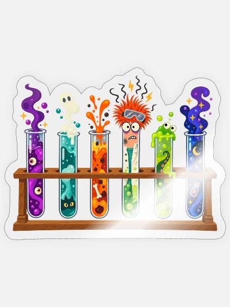 Farbige Labormonster Kolben - Sticker Größe S (10 x 10 cm) - Transparent glänzend