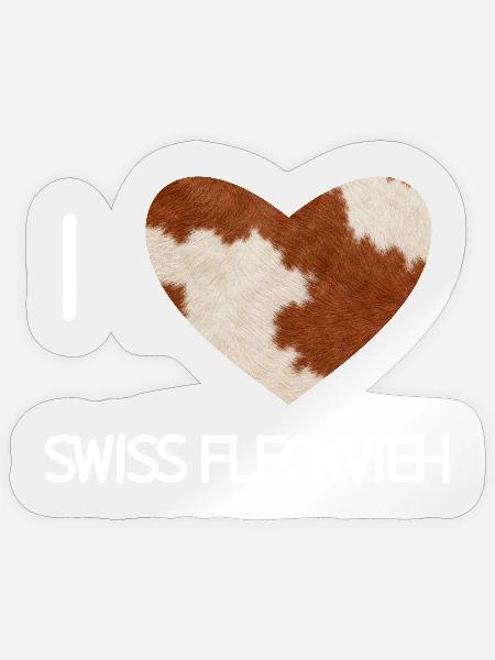 I Herz Swiss Fleckvieh - Sticker Größe S (10 x 10 cm) - Transparent glänzend
