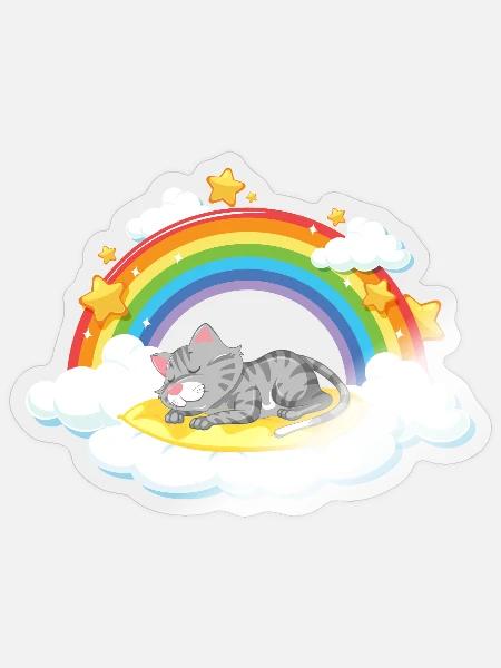 Träumende Katze auf der Regenbogenwolke - Sticker Größe S (10 x 10 cm) - Transparent glänzend