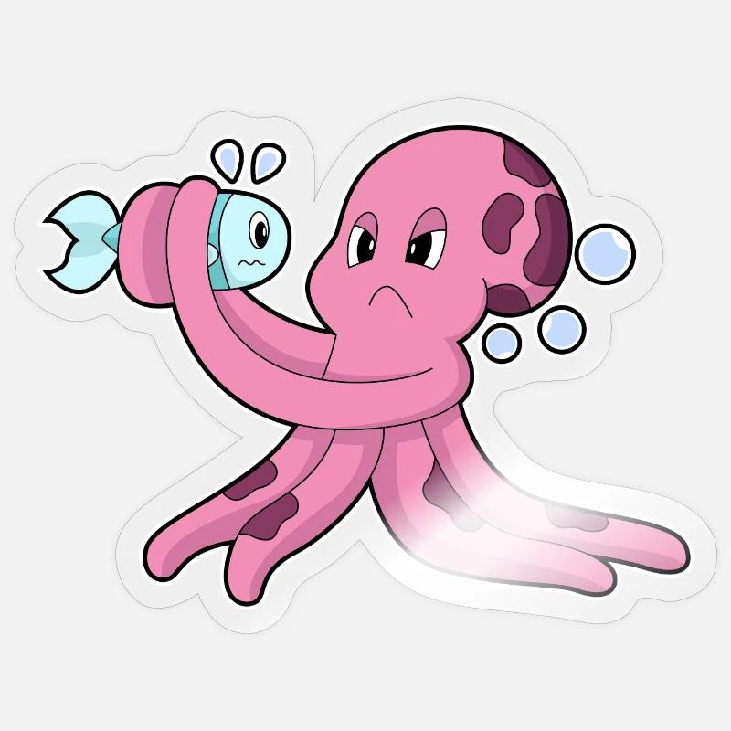 Poisson poulpe - Sticker taille S (10 x 10 cm) - brillant transparent