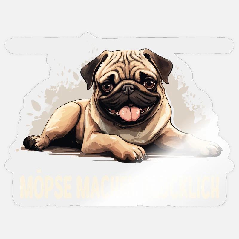 Glück ist… ein Mops im Leben! - Sticker Größe S (10 x 10 cm) - Transparent glänzend