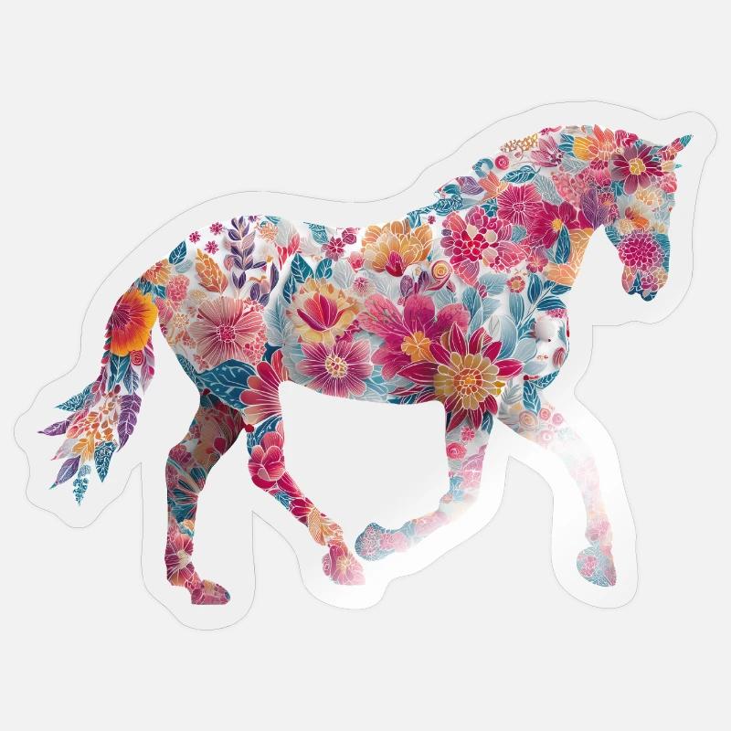 Pferd Blumen Muster - Sticker Größe S (10 x 10 cm) - Transparent glänzend