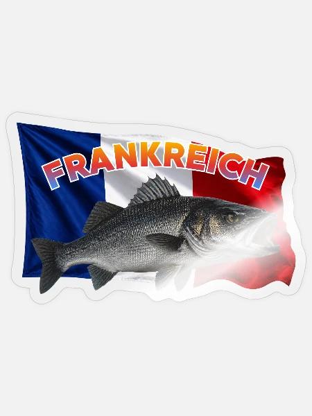 Wolfsbarsch Angeln Frankreich - Sticker Größe S (10 x 10 cm) - Transparent glänzend
