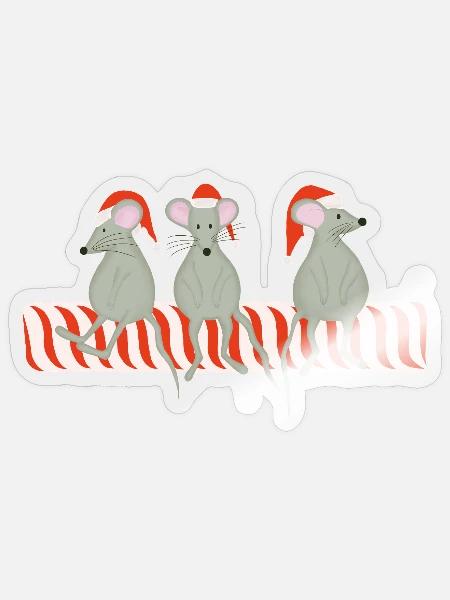 Weihnachtsmaus-Trio auf Zuckerstange - Sticker Größe S (10 x 10 cm) - Transparent glänzend