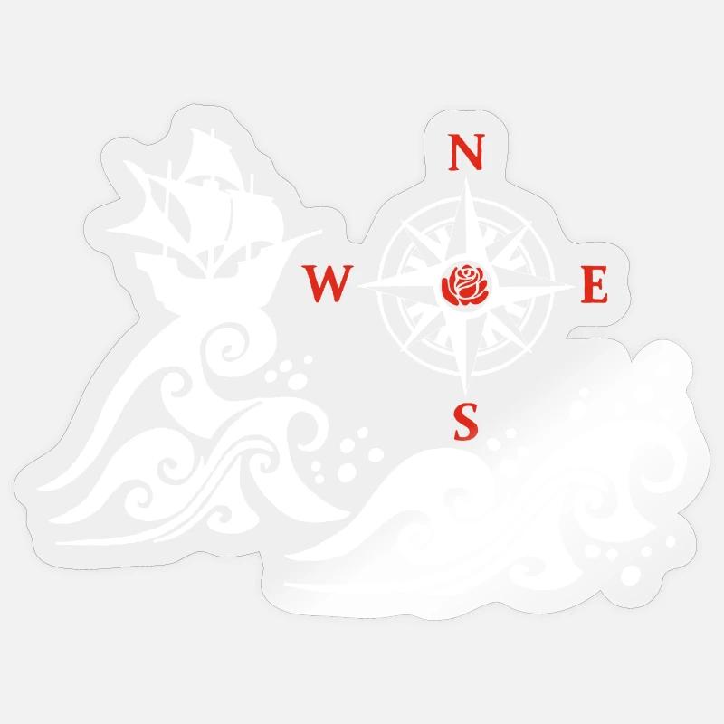 White and compass pink boat - Sticker size S (10 x 10 cm) - transparent glossy