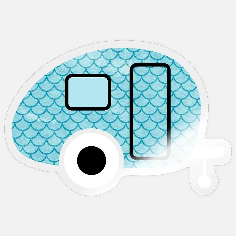 Caravan Fish Camping Caravan Shed Pattern Sticker size S (10 x 10 cm)
