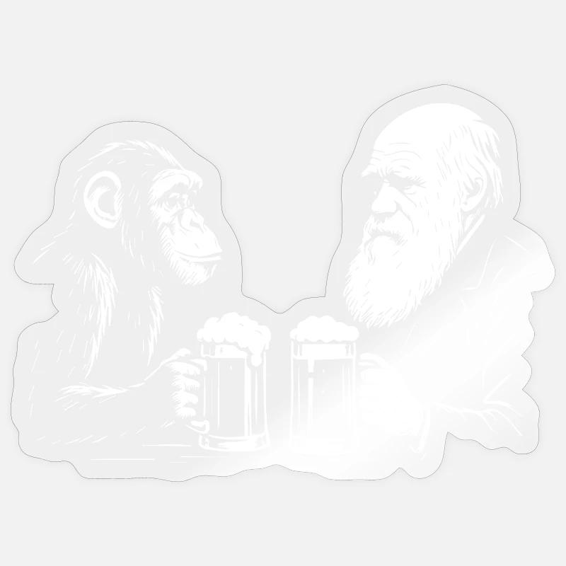 Charles Darwin is drinking beer with monkey Sticker size S (10 x 10 cm)