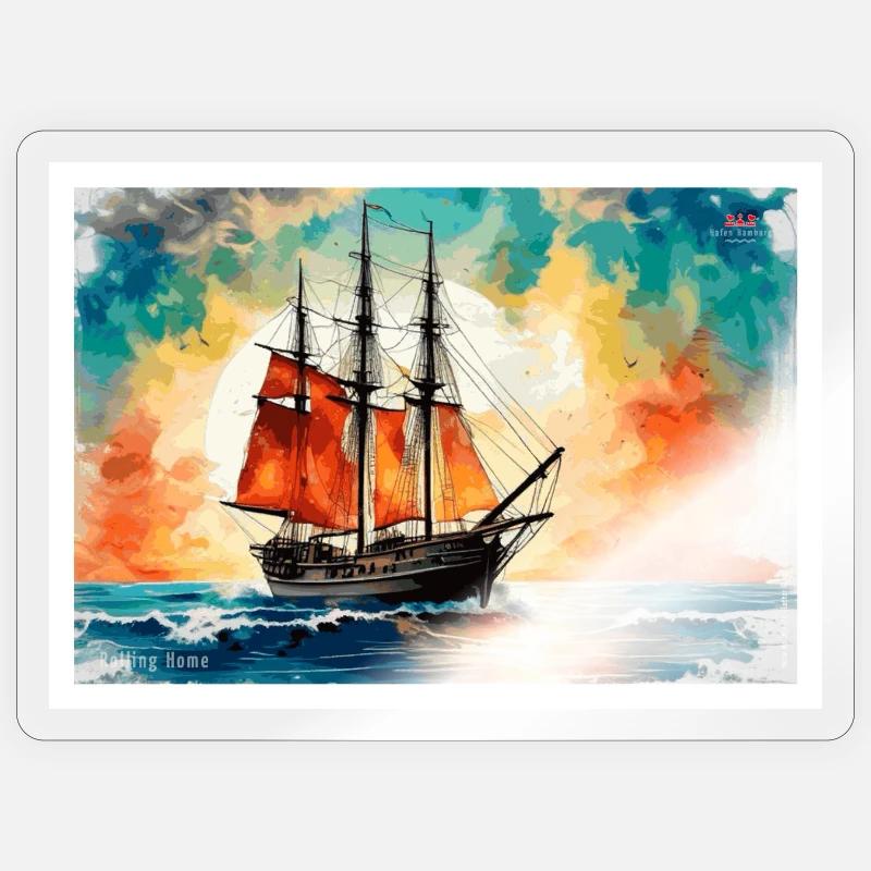 Red sailing ship at sunset - Sticker size S (10 x 10 cm) - transparent glossy