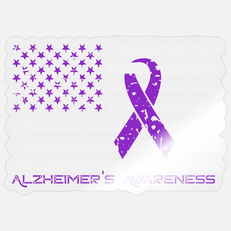Ruban Violet Alzheimer Drapeau US Sticker taille S (10 x 10 cm)