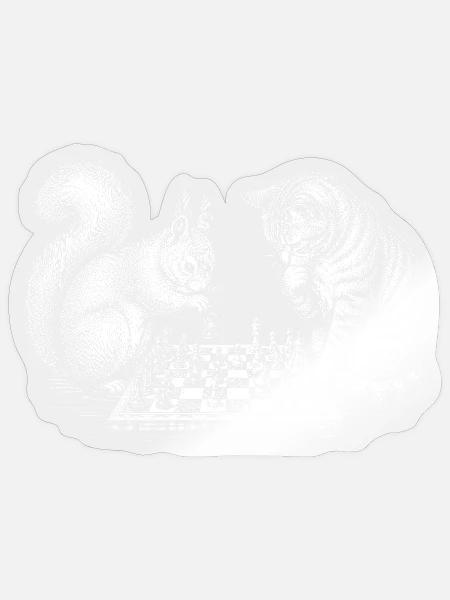Ein Eichhörnchen und eine Katze spielen Schach - Sticker Größe S (10 x 10 cm) - Transparent glänzend