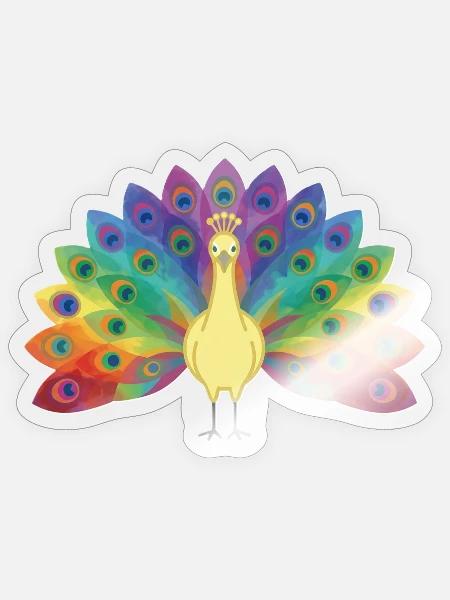 Regenbogenpfau in Federn - Sticker Größe S (10 x 10 cm) - Transparent glänzend