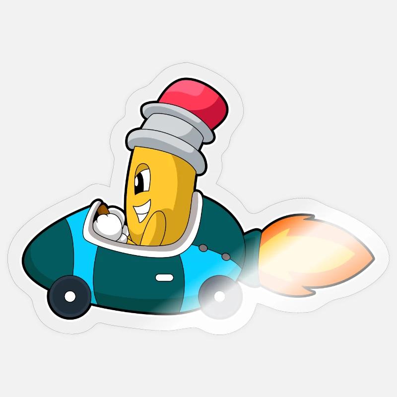 Voiture crayon - Sticker taille S (10 x 10 cm) - brillant transparent