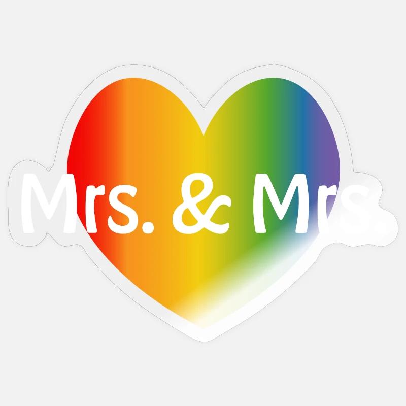 Regenbogen Mrs and Mrs rainbow Herz lesbisch LGBT - Sticker Größe S (10 x 10 cm) - Transparent glänzend