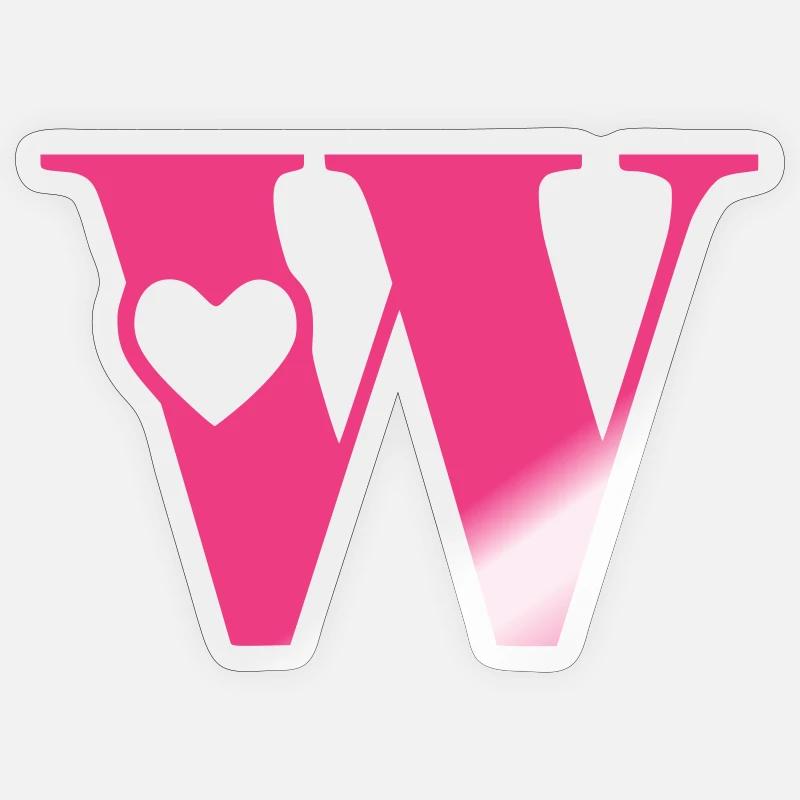 Buchstabe w Anfangsbuchstabe mit Herz Sticker Größe S (10 x 10 cm)