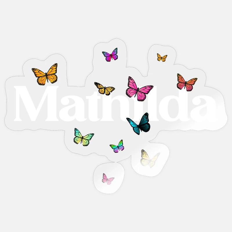 Schöner Mädchenname mit Schmetterlingen MATHILDA - Sticker Größe S (10 x 10 cm) - Transparent glänzend