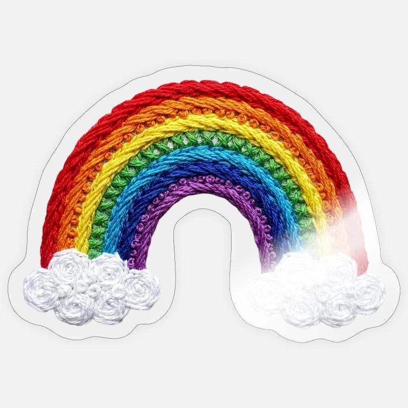 Rainbow in embroidered look (printed) - Sticker size S (10 x 10 cm) - transparent glossy