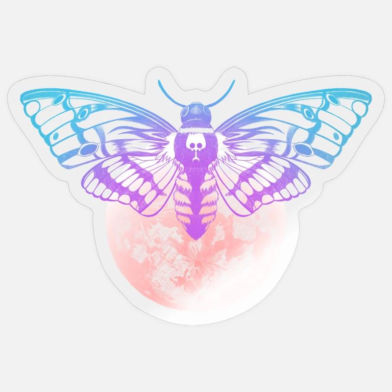 Drawing Moth and Full Moon / Skull Hawkmoth Sticker size S (10 x 10 cm)