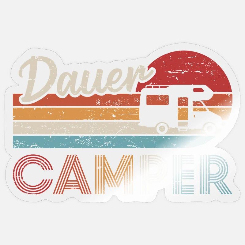 Camping Retro Dauercamper Wohnmobil - Sticker Größe S (10 x 10 cm) - Transparent glänzend