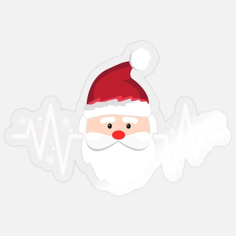 Père Noël Cool Heartbeat - Sticker taille S (10 x 10 cm) - brillant transparent