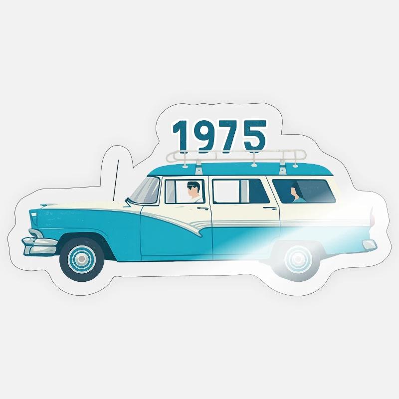 1975 Oldtimer mit Holzdach - Sticker Größe S (10 x 10 cm) - Transparent glänzend
