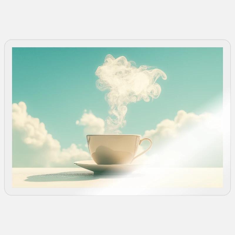 Kaffeetasse im Wolkenhimmel - Sticker Größe S (10 x 10 cm) - Transparent glänzend