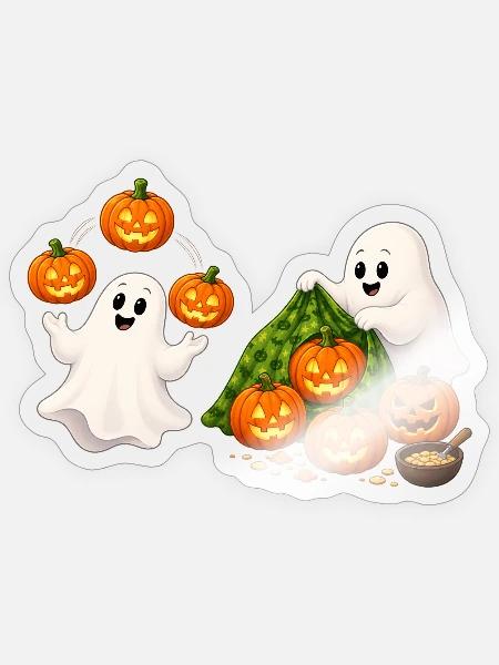 Geisterfreunde mit Kürbis-Truppe - Sticker Größe S (10 x 10 cm) - Transparent glänzend