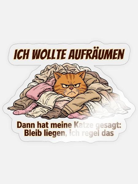 Katzenchaos beim Aufräumen - Sticker Größe S (10 x 10 cm) - Transparent glänzend