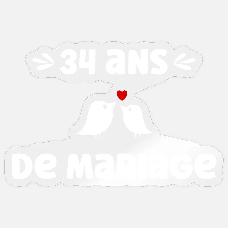 34 ans de mariage - Sticker taille S (10 x 10 cm) - brillant transparent
