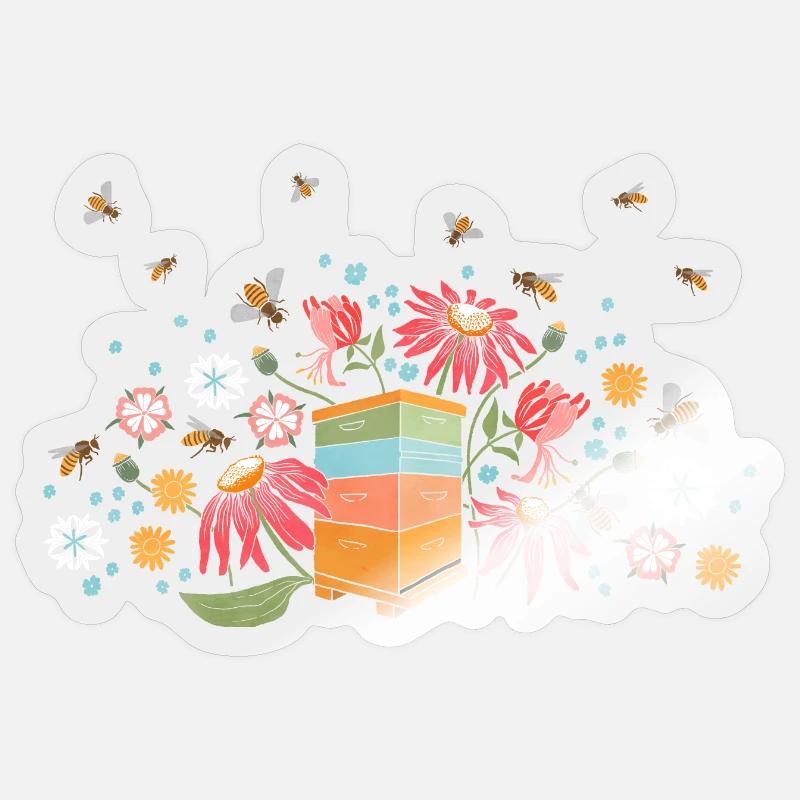 Ruche aux fleurs sauvages - Sticker taille S (10 x 10 cm) - brillant transparent