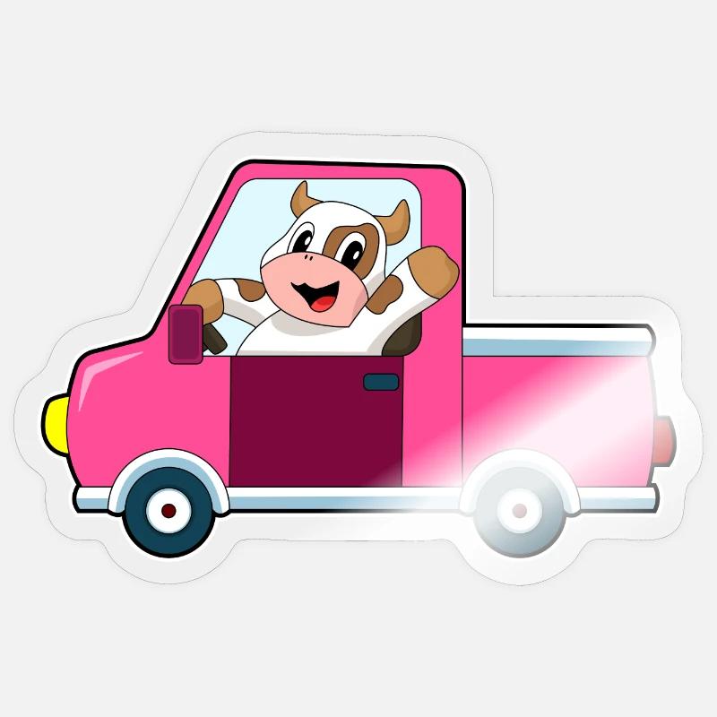 Voiture de vache - Sticker taille S (10 x 10 cm) - brillant transparent