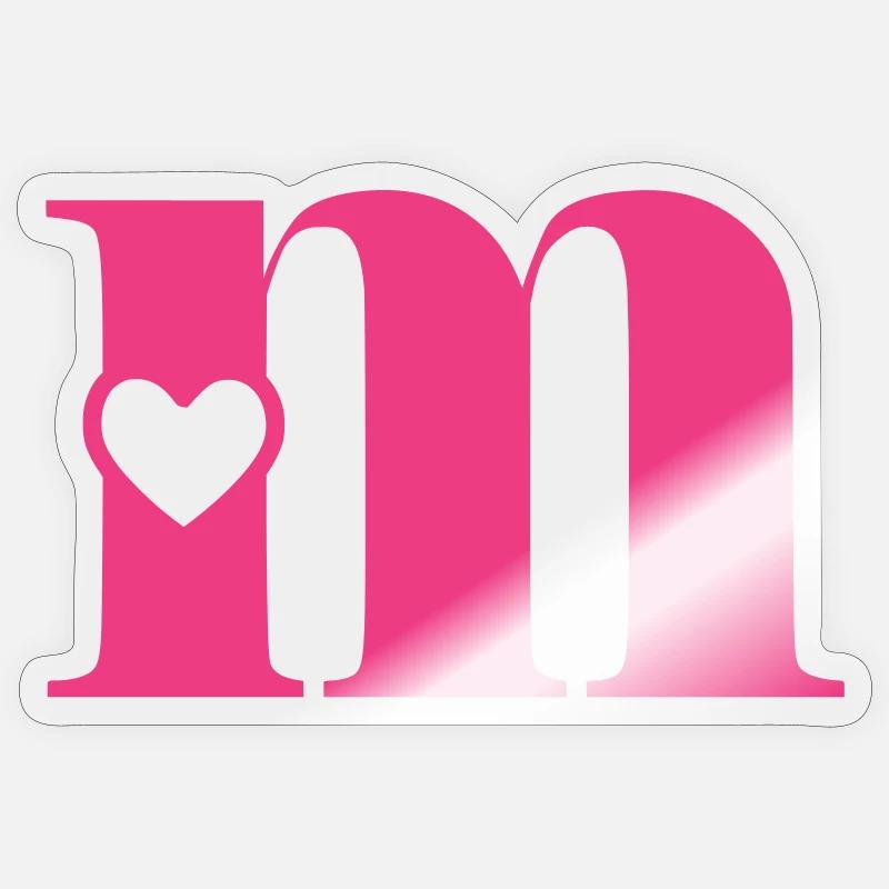 Buchstabe m Anfangsbuchstabe mit Herz Sticker Größe S (10 x 10 cm)
