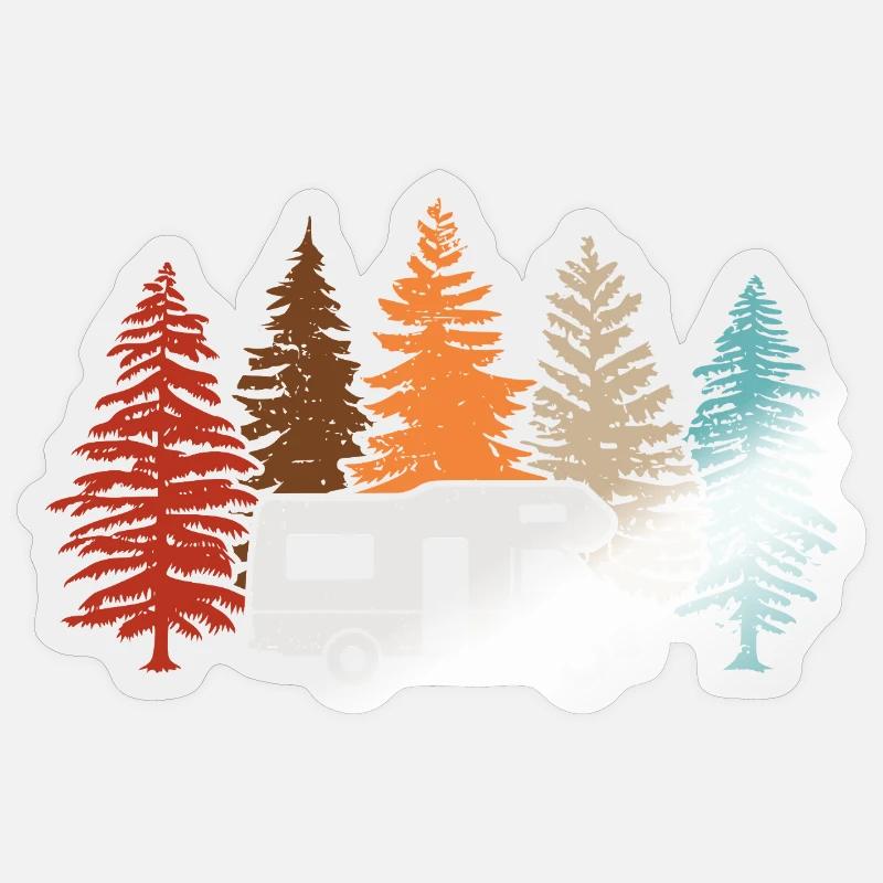 Wohnmobil Camping Wald Natur Camper Bäume - Sticker Größe S (10 x 10 cm) - Transparent glänzend