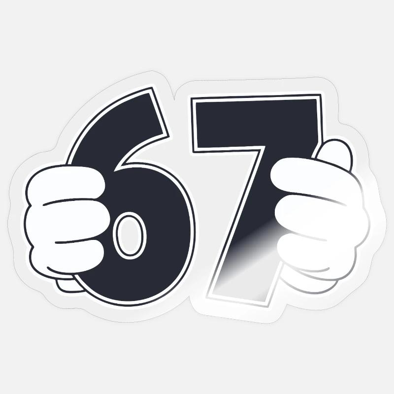 Minimaliste Fun Numéro 67 Conception graphique Sticker taille S (10 x 10 cm)