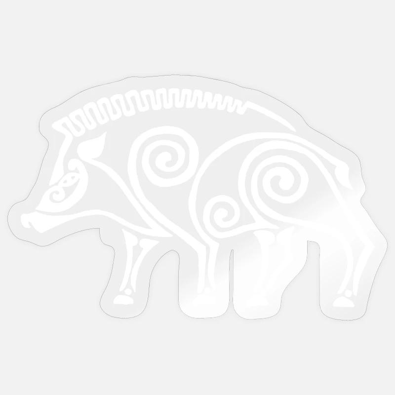 sanglier celte blanc - Sticker taille S (10 x 10 cm) - brillant transparent