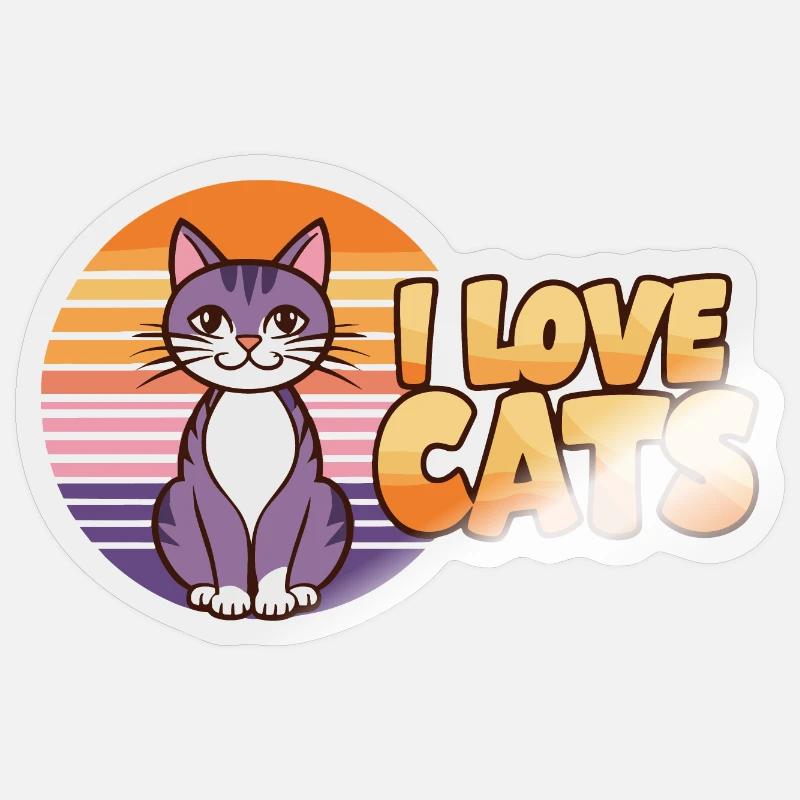 J’adore les chats - Sticker taille S (10 x 10 cm) - brillant transparent