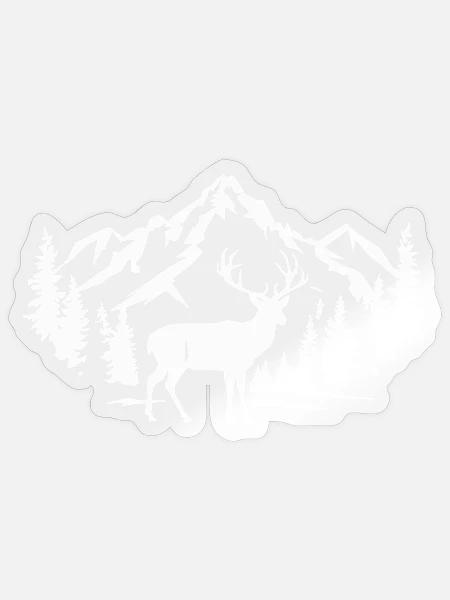 Majestätischer Hirsch mit Berg- und Waldszene - Sticker Größe S (10 x 10 cm) - Transparent glänzend