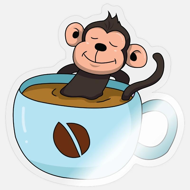 Kaffee-Äffchen Sticker Größe S (10 x 10 cm)