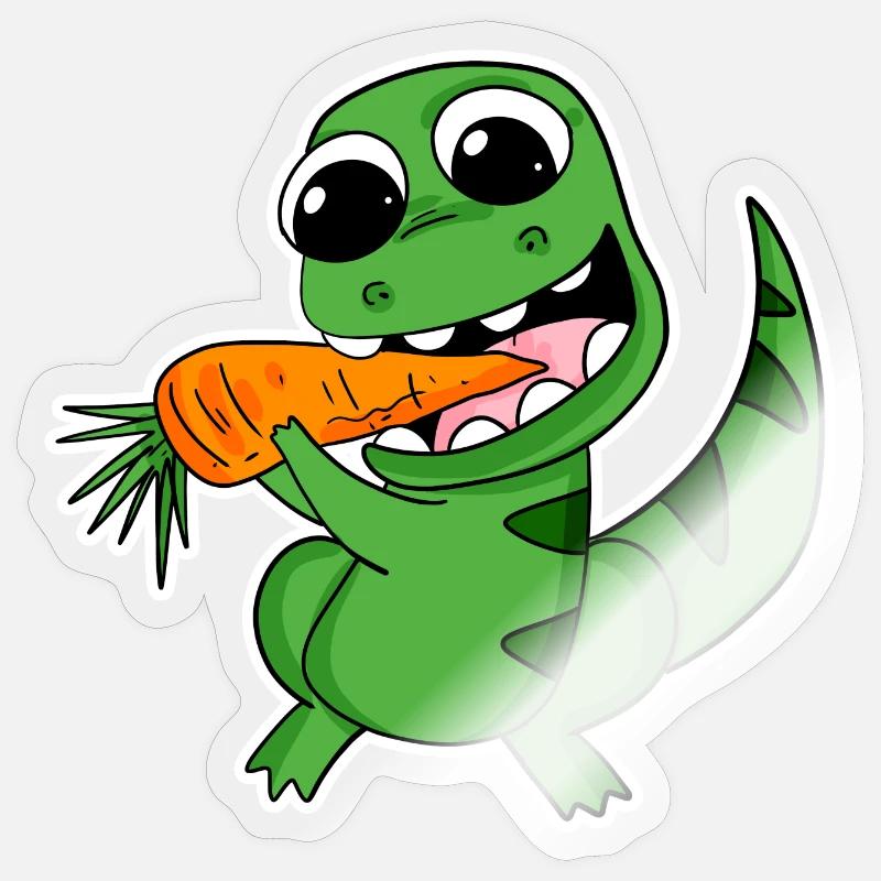 Dino eats carrot - Sticker size S (10 x 10 cm) - transparent glossy